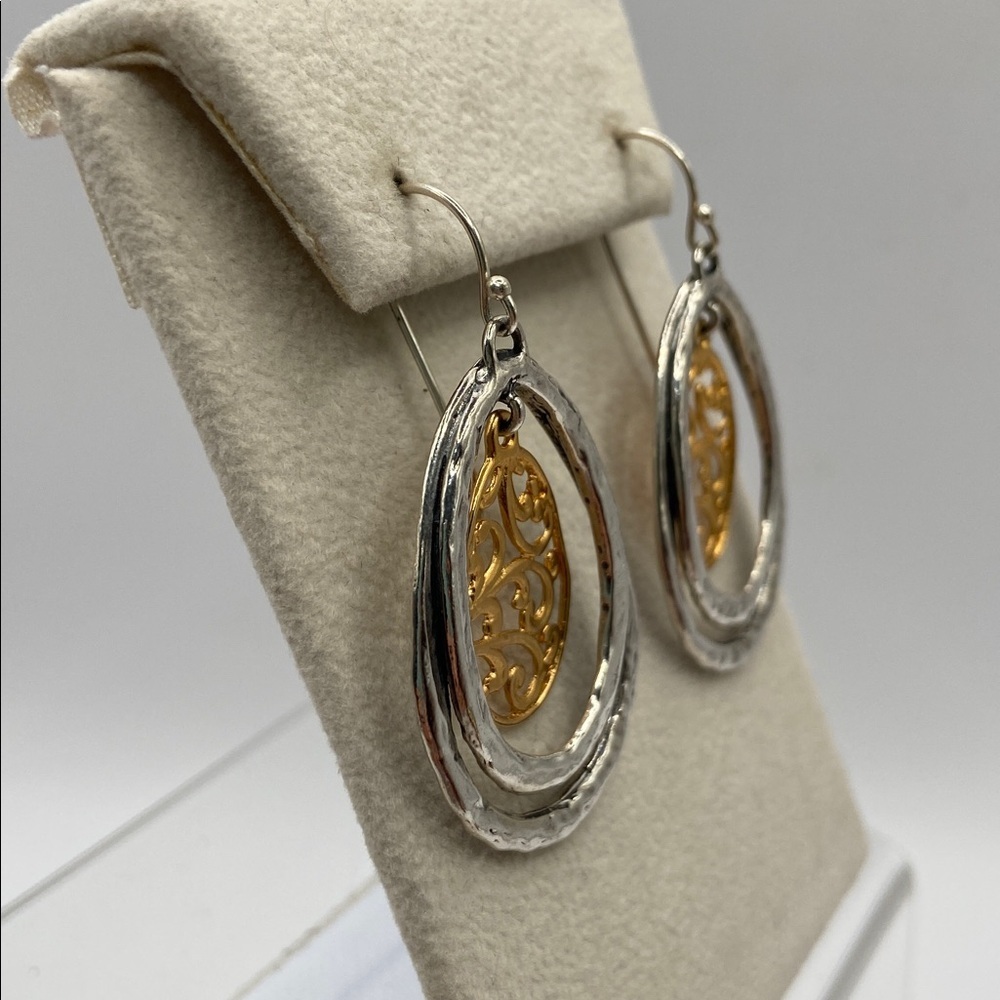 Or Paz Sterling Silver Two-Tone Teardrop Dangle Drop Earrings Pierced - Picture 3 of 10